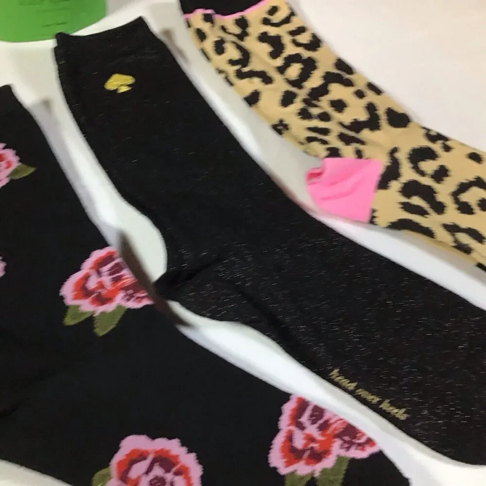Kate Spade Head Over Heels Crew Socks 3 Pairs Women's Socks Black Size 4-10 New